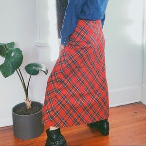 Vintage Tartan Plaid A-line Wool Maxi Skirt